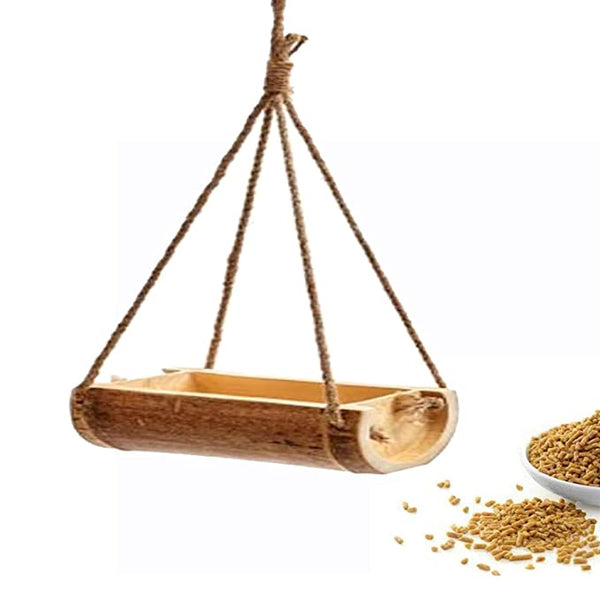 Bamboo Open Feeder for Birds Set of 1- Color -Natural