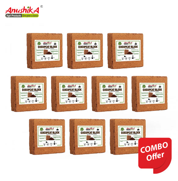 Organic Coco Peat Block 5kg – Low EC, Expandable, Soil Substitute for Plants & Gardening coco peat combo offer -10 nos