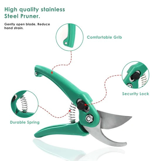 Hand Pruner Cutter - Heavy Duty Steel Blades Gardening Tool | Plant Cutter for Home Garden | Wood Branch Trimmer