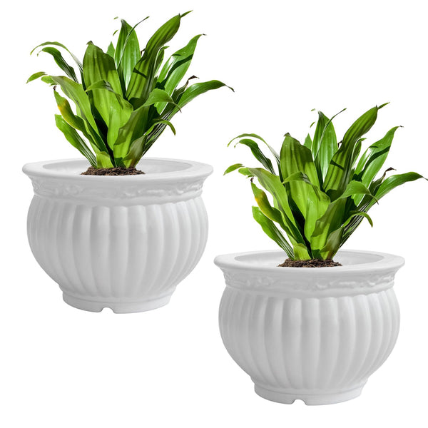 GARDENS NEEDS-12 Inch (30.48cm) Kanha Matki Flower Plastic Pot| Round Shape, White, Set of 2 |Perfect for Home, Office, Balcony, and Garden Decor